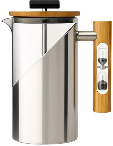 StramperPress| French Press coffee maker | HourGlass Timer| Coffee Press| (Silver, Stainless Steel)