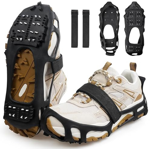 Ice Cleat Spikes Steigeisen Schneeschuhe Eisgreifer Traktion Cleats für Schuhe mit 24 Edelstahl-Spikes für Walking, Joggen, Klettern, Wandern