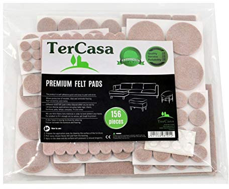 TerCasa 998101 - Premium Filz Gleiter Sortiment, 156 + 8 Teile für Möbel Aller Art, Möbelgleiter zum Bodenschutz, 4 mm Stärke, selbstklebend, Set Formen: Rund, Eckig, Streifen & Individual Pads, grau