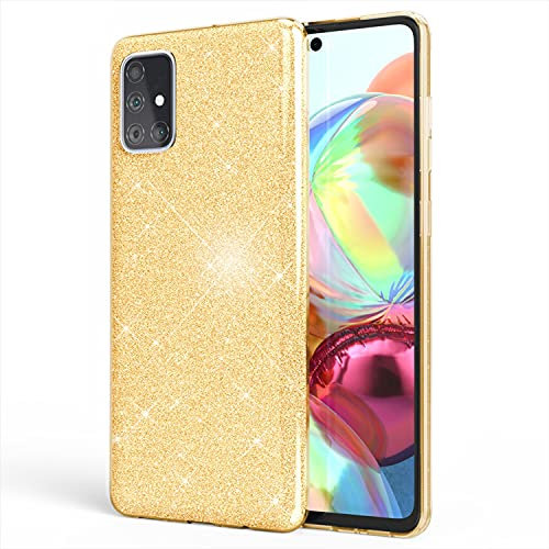 NALIA Brillante Housse Compatible avec Samsung Galaxy A51 Coque, Glitter Case Bling Cover Telephone Portable Protection, Anti-Choc Bumper Etui Strass Couverture Protege Paillettes, Couleur:Gold Or