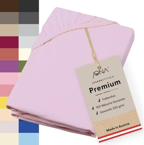 JONA SLEEP® Premium Spannbettlaken (180-200 x 200 cm) Jersey Baumwolle Rosa - 220 g/m² - ÖKO-TEX 100 zertifziert - Made in Austria