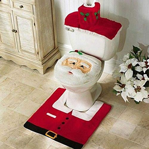 Uten 3 Pièces de Décoration de Siège de Toilette de Noël, Siège de Toilette de Bonhomme de Neige du Père Noël Rouge et Blanc Décoration de Salle de Bain de Noël à La Maison