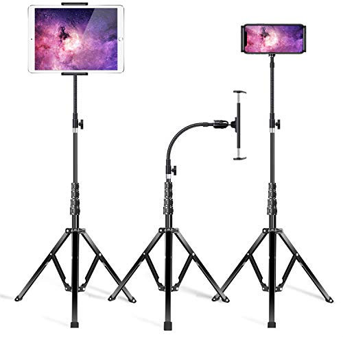elitehood Metal iPad Tripod Stand & Adjustable 72’’ Gooseneck Tablet Floor Stand Holder, Heavy Duty Aluminum iPad Floor Stand for iPad Pro 12.9 11, Mini, Air, iPhone and 4.7-12.9 Tablets Cell Phones