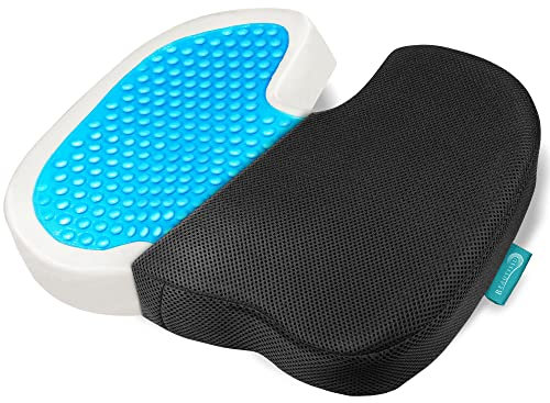 Beautissu Memory Foam Gelkissen kühlendes Sitzkissen für Auto & Bürostuhl ergonomische Sitzauflage Sitzerhöhung als U-Form Kissen mit Gelschaum Stuhlkissen Atmungsaktiv Anpassungsfähig - BeauErgo GS
