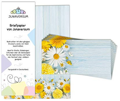 Briefpapier mit Umschlag Briefpapier-Set Blumen Holz blau Motivpapier für Briefe Einladungen Hochzeit (25 Blätter + 25 Umschläge)