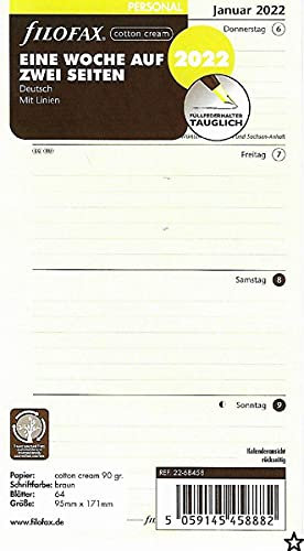 Filofax Personal 1 Woche auf 2 Seiten cotton cream (deutsch)2022