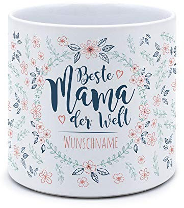 printplanet® - Blumentopf mit Namen oder Text selbst gestalten - Pflanztopf Bedrucken - Motiv: Beste Mama der Welt