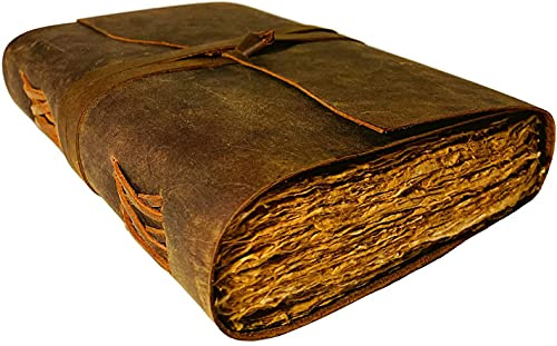 Vintage Leder-Tagebuch, 200 Seiten, Büttenrand, rustikales Papier, unlinierte Seiten, Buch der Schatten, Grimoire, Junk-Notizbuch, Fantasie, mittelalterliche Geschenke, Skizzenbuch, antikes