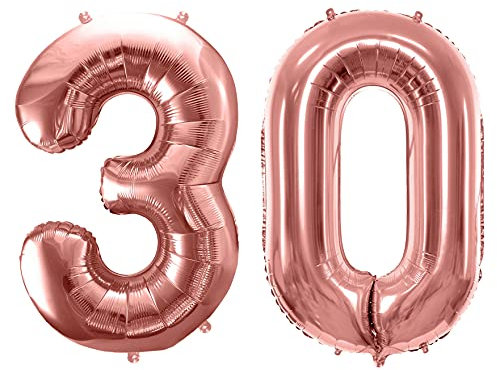 Luftballon 30. Geburtstag Rose-Gold Folienballon 30 XXL Größe 86cm-100cm Dekoballon 30 Geburtstag Deko Jubiläum 30 Jahre Folienluftballon Zahl 30 rosegold