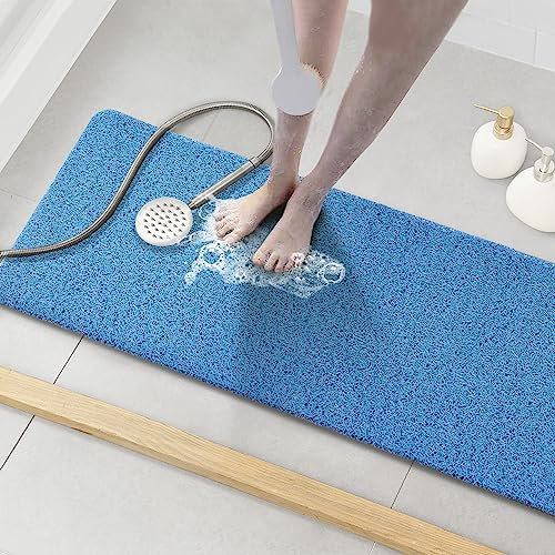 Asvin Weiche strukturierte Badewannenmatte, 119 x 40 cm, phthalatfrei, rutschfeste Komfort-Badewannenmatten mit Ablauf, PVC-Luffa-Badezimmermatten für Nassbereiche, schnell trocknend