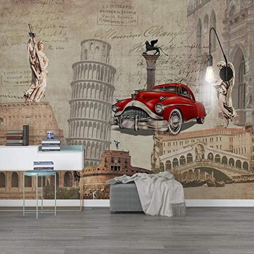 Yimesoy Benutzerdefinierte 3D Wallpaper Europäischen Stil Nostalgische Wahrzeichen Gebäude Oldtimer Englisch Hintergrund Tapete Wandbild Cafe Wohnzimmer Fresko 400Cm(W)×280Cm(H)