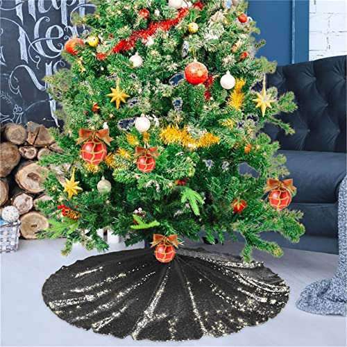Meiju-shop Weihnachtsbaum Rock Weihnachtsbaumdecke Rund Decke Groß Christbaumdecke Christbaumständer Teppich Baumdecke Deko für Weihnachten Neujahr Dekoration (Schwarz Pailletten, 48inch)