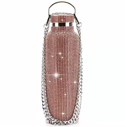 Gourde Inox 500ml, Thermos En Acier Inoxydable Strass Brillant, Bouteille Isotherme Reutilisable, IsolantGarde Froid 24H Ou Chaud 12H (Rose gold,500lm)