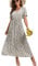 GRECERELLE Womens Summer Maxi Boho Beach Dress Floral Print Dress V Neck Short Sleeve Drawstring High Waist Flowy Long Midi Dresses (Lily Green, L)