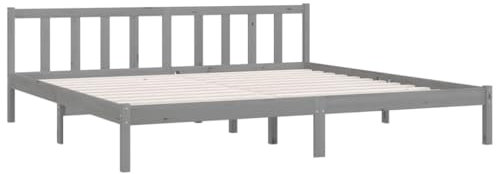vidaXL Bois de Pin Massif Cadre de Lit Sommier à Lattes Lit Double Lit Adulte Cadre à Lattes sur Pied Chambre à Coucher Intérieur Gris 200x200 cm