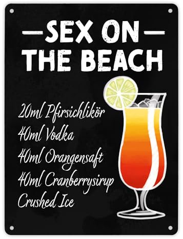 Metallschild XL in 21x28 cm mit Cocktailrezept für Sex on the Beach dekoratives Metallschild XL in 21x28 cm mit Zutatenliste für Cocktails als Deko für deine Bar oder die Küche