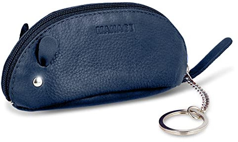 MANAGE Schlüsselmaus Schlüsseletui Blau aus Echtleder - Schlüsselanhänger Schlüsseltasche für Damen Herren Kinder - Gadget Schlüsselmäppchen Leder groß Geschenk keychain (Blau)