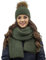 VIVISENCE Trendiger Damen Winter Set Aus Bommelmütze Mit Schal Aus Wärmendem Garn Mit Vlies-Innenfutter Antistatische Perfekte Passform Für Kalte Wintertage Modisches Design, Grün,Einheitsgröße