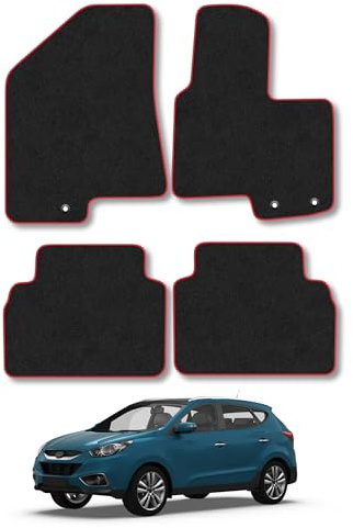 Fits Hyundai iX35 (2010-2015) Carpet Car Mats | Red Edge Trim Tailored Fit Floor Mats Full Coverage Protection Accessories Easy Clean Anti Slip Made in the UK