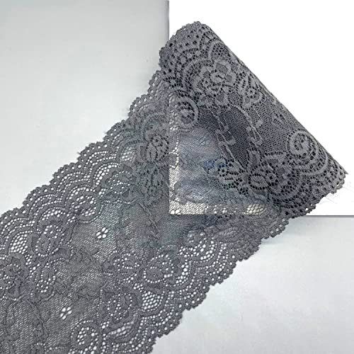 Wambere 15cmx2m Elastizität Spitzenborte Spitzenband Spitzenbordüre Zierband Spitze Blume Borte für Handwerk Dessous Hochzeitskleid Hochzeit Dekor,DIY Basteln,Tischdeko,Dunkelgrau