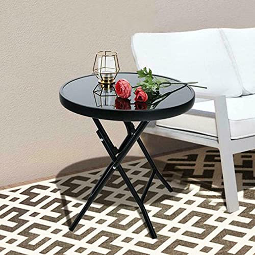 Marco Paul Modern Black Colour Folding Table - Round Shape Portable Space Saving Coffee and Drinks Storage Unique Side Table - Indoor and Outdoor Decor Furniture for Patio, Home Decor or Garden Decor