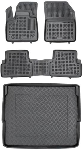 MOTOS Satz Gummifußmatten und PE Kofferraumwanne für Peugeot 3008 II 2016-2024 Verbessern Sie Ihren Reisekomfort mit Antirutschmatte Auto - Allwetter fußmatten Auto, Schutz vor Verschmutzung