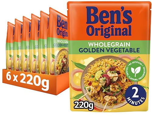 BEN'S ORIGINAL Wholegrain Brown Golden Vegetables Microwave Rice, Bulk Multipack 6 x 220g pouches