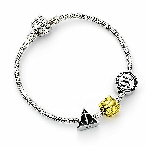 Harry Potter The Carat Shop Charm-Armband, versilbert, mit Heiligtümern des Todes, Schnatz und Weg 9, 3/4-17 cm, 17 centimeters, Edelstahl, Kein Edelstein