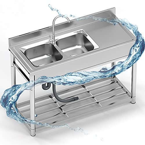 Küche Spülbecken Edelstahl Waschbecken Ausgussbecken Arbeitsplatzwaschbecken mit Abfluss und Fallrohr mit Wasserhahn Lagerregale für Wäsche Hinterhof Garage Restaurant Küche. ( Color : Cold alone Left