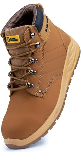 Black Hammer Mens Work Tan Safety Boots Steel Toe Cap Durable and Comfortable Safety Boots for Men Ideal for Warehouse Industrial and Outdoor Work George (9 UK)