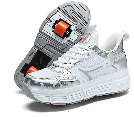 LYBANG Rollschuhe für Kinder Schuhe Mit Doppelt Rollen Automatisch Räder Rochen Skateboardschuhe Outdoor Fitnessschuhe Gymnastik Sneakers Kinder