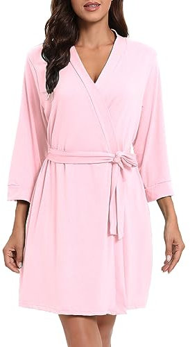 MAGIC ARMOR Peignoir léger à manches 3/4 pour femme - Vêtement de nuit - Kimono - Peignoir de sauna avec col en V profond - Pyjama - S-XXL, Rose, XXL