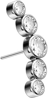 PIERCINGLINE Titan Aufsatz mit Push Pin 5 KRISTALLE OHNE Labret Stecker Piercing Ohr Helix Tragus Conch Silberfarben