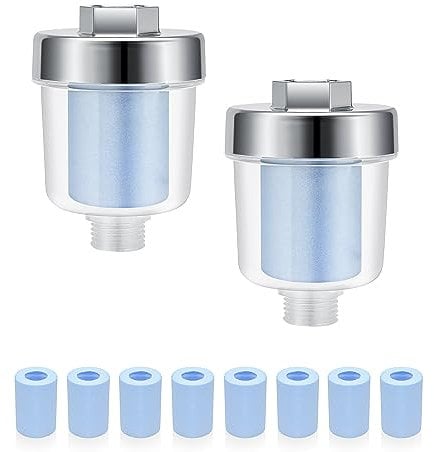 WJUAN 2 pezzi Filtro anticalcare per Connettori da 1/2, Filtro doccia con 10 Filtri blu Sostituibili, Filtraggio efficace delle Impurità dell'acqua, filtro per il Bagno o la Cucina
