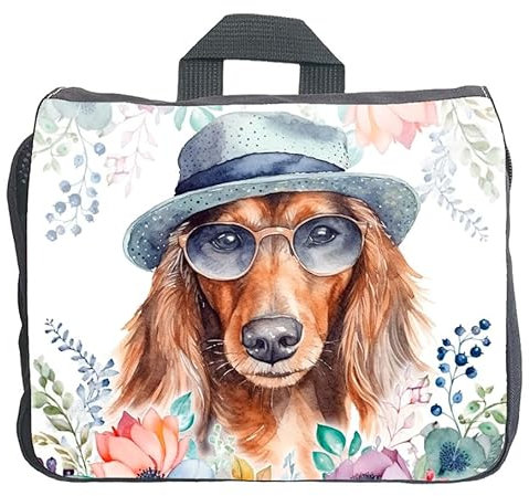 Cadouri Hundezubehörtasche mit Dackel (Langhaar) - Aufbewahrungstasche mit Hunderasse für Hundebesitzer - originelles Geschenk - handgefertigt