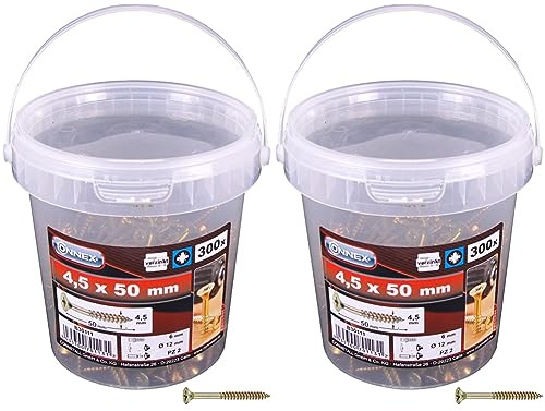 Connex Universalschrauben 4,5 x 50 mm - 300 Stück im Set - Senkkopf - PZ Pozidriv-Antrieb - Teilgewinde - Gelb verzinkt/Schrauben-Set/Schrauben-Eimer / B30111 (Packung mit 2)