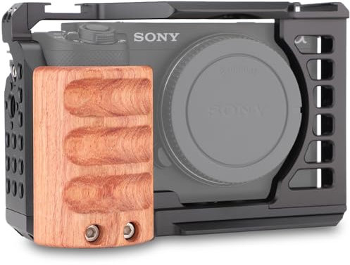 LEFTFOTO ZV-E1 Full Camera Cage with Wood Handle for Sony Alpha ZV-E1 Video Shooting Frame with Arca Type Base 3/20.3 cm ARRI Holes Dual Locking All in One Design