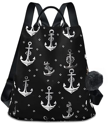 GAIREG Weißer und schwarzer Anker Frauen Rucksack Geldbörse Anti Diebstahl Rücken Reißverschluss Design Reisetasche, Weiß und Schwarz mit Anker