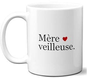 DECOHO - Mug Mère-Veilleuse - Tasse jeu de mots humoristique pour fête des mères - Idée cadeau maman - 33 cl, Céramique - Imprimé en France - Blanc