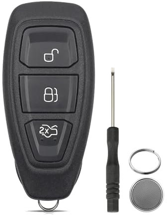 3 Tasten für Ford-Schlüsselanhänger-Gehäuse für Fiesta Focus Kuga Grand S-Max C-Max Galaxy Monde Schlüsselgehäuse mit ungeschliffener Klinge Schraubendreher Schlüsselring Batterie CR2032