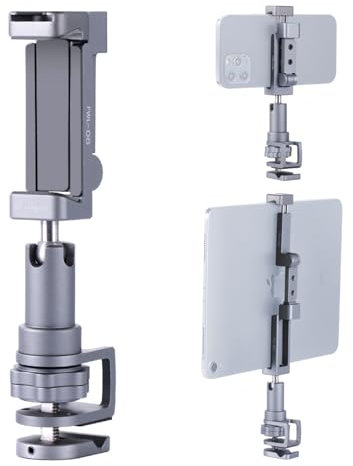 ARNARKOK Phone Tablet Holder for Kitchen Cabinet/Desk/Table/Rod,Compatible with 3.5~10 iPhone/Smartphone/Ipad/Tablet Mount,360°Adjustable Aluminum Alloy Arm Clip Mount