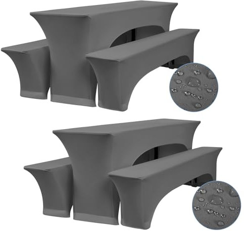 Zwei 3er-Set Elastische Biertischhussen,Dunkelgrau Elastische Bierbankhusse und Tischdecken,50 cm Tischbreite,Wasserdicht Bierzeltgarnituren 220 x 50 x 70 cm, für Bankett Gartenmöbel Abdeckungen.