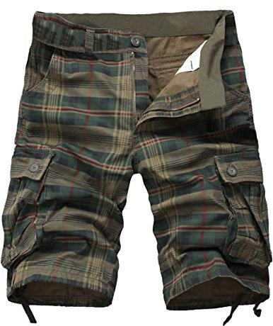 Dinnesis Cargo Shorts Herren Fit Multi-Pocket Casual Plaid Beach Short Leichte Cargo Work Outdoor Baumwolle Sportshorts 96 Sporthose (Army Green, 29)