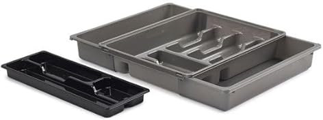 ZARVICZONIA Adjustable Cutlery Drawer Organiser, Expandable Utensil Tray for Kitchen, Adjustable and Flatware Holder, Compact Plastic Storage for Spoons Forks Knives, Large (Grey)