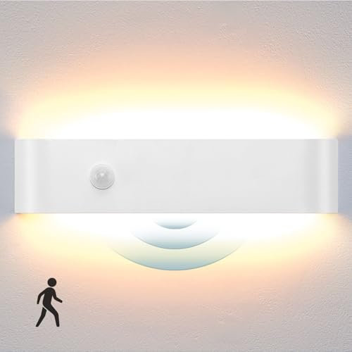 Lightsjoy 18W 40CM LED Wandleuchte Innen mit Bewegungsmelder Wandlampe Weiss Up Down Licht Wandbeleuchtung Warmweiss Treppenhuas Beleuchtung Flurlampen für Wohnzimmer Schlafzimmer Flur aus