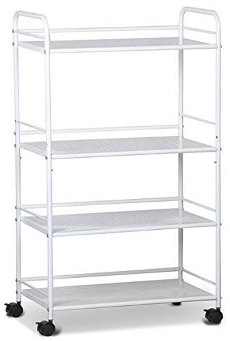 Yaheetech Storage Trolley 4-Tier Kitchen Storage Utility Cart on Wheels Multi-Functional Shelving Organizer for Kitchen,Bathroom,Laundry Room,Office,Narrow Places,Salon,Garage,White