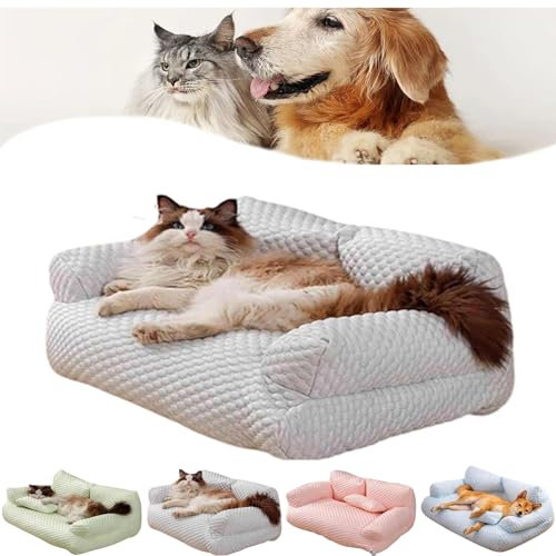 Ice Silk Cooling Pet Bed Breathable Washable Dog Sofa Bed, Dog Cooling Bed Summer Sleeping Cool Ice Silk Bed for Small, Medium, Large Dogs and Cats Breathable Washable Pet Beds (M,Grey)