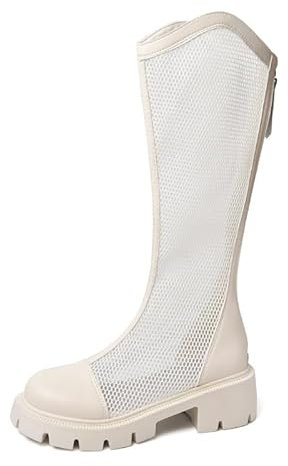 DUOMIYX Sandali Donna Moda Mesh Traspirante Stivali Lunghi Estivi Con Suola Spessa Sandali-Beige-37