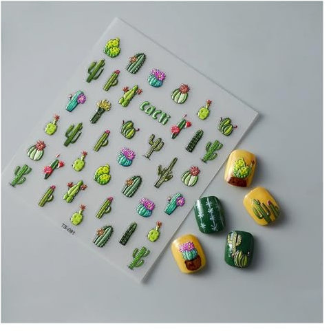 Decalcomanie for adesivi for unghie 5D piante di cactus Adesivo for decorazione unghie estiva Decorazione autoadesiva for manicure