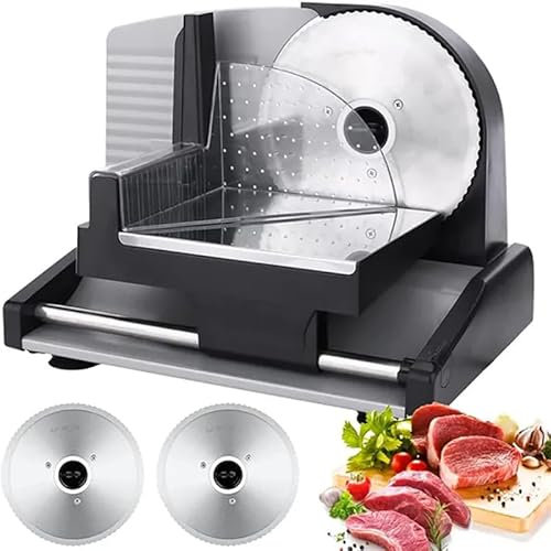 Meat Slicer Machine with Adjustable Thickness - 200W Electric Food Slicer with 7.5’’ Stainless Steel Blades, Easy to Clean - Ideal for Meat, Cheese, Bread